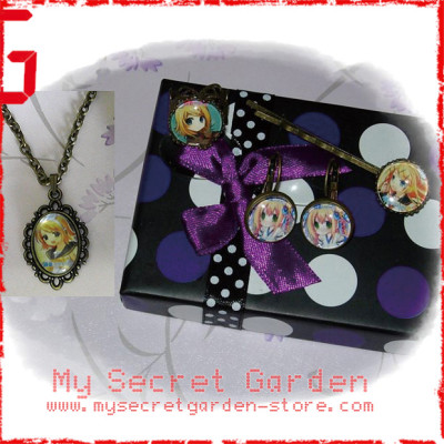 Vocaloid  Kagamine Rin 鏡音リン・レン anime Cabochon Gift Set ( Ring, Earrings, Hair Clip, Necklace)